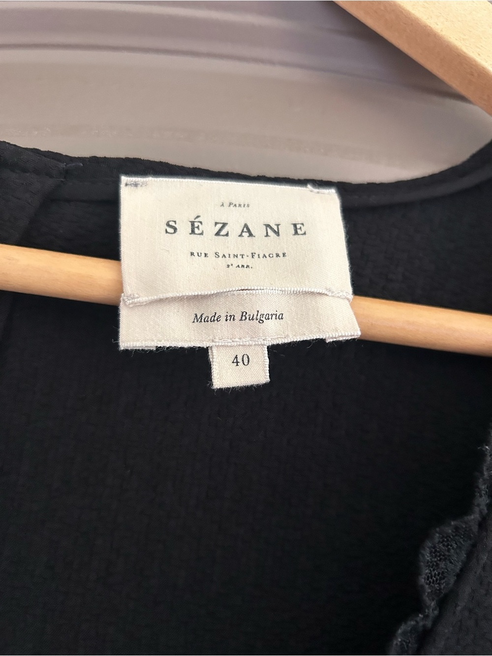 Sezane Marina Black Lace-Trim V-Neck 3/4 Sleeves Blouse Size 40 - Picture 6 of 9